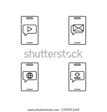 Mobile play video mail and web outline icons