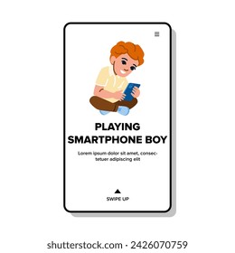 mobile playing smartphone boy vector. kid child, young addict, internet student mobile playing smartphone boy web flat cartoon illustration