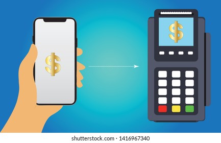 Mobile pos payment concept. Smartphone wireless money transfer to pos terminal