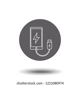 Mobile power charge icon sign. Smartphone power charge symbol. Thin line icon on white background. Vector illustration.