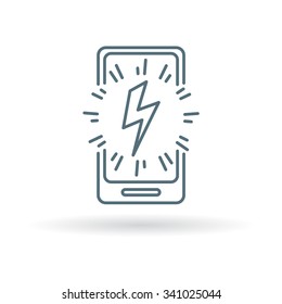 Mobile power charge icon sign. Smartphone power charge symbol. Thin line icon on white background. Vector illustration.