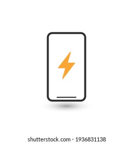 Señal de icono eléctrico de carga de energía móvil. Símbolo de carga de energía de Smartphone. Icono de línea delgada sobre fondo blanco.