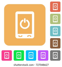 Mobile power off flat icons on rounded square vivid color backgrounds.
