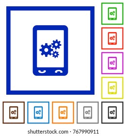 Mobile preferences flat color icons in square frames on white background