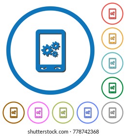 Mobile preferences flat color vector icons with shadows in round outlines on white background