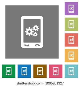 Mobile preferences flat icons on simple color square backgrounds