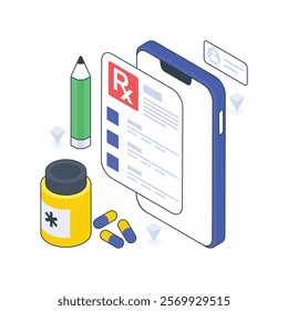 Mobile Prescription isometric Colored illustration. EPS File stock illustration