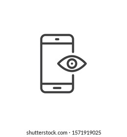 Mobile privacy security line icon. linear style sign for mobile concept and web design. Smartphone protection eye outline vector icon. Symbol, logo illustration. Vector graphics