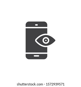 Mobile privacy security vector icon. filled flat sign for mobile concept and web design. Smartphone protection eye glyph icon. Symbol, logo illustration. Vector graphics