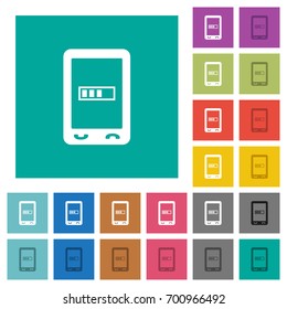 Mobile processing multi colored flat icons on plain square backgrounds. Included white and darker icon variations for hover or active effects.
