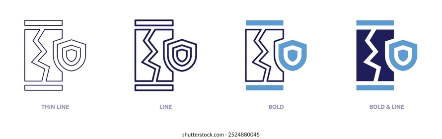 Ícone de proteção móvel em 4 estilos diferentes. Linha fina, Linha, Negrito e Linha Negrito. Estilo duotônico. Traçado editável.