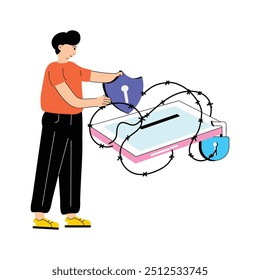 Mobile protection flat illustration, ready to use vector