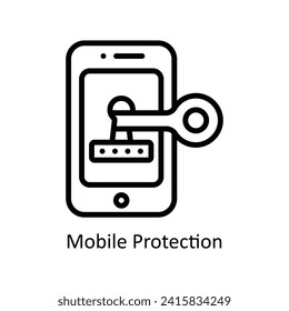 Ilustración de estilo de icono de contorno vectorial de protección móvil. Archivo EPS 10
