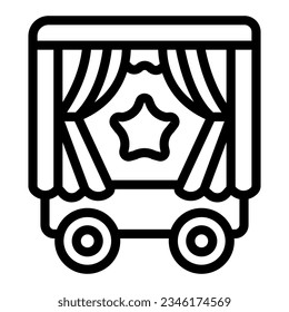 Mobile puppet wagon on wheels, star line icon, theater concept, puppet theater wagon vector sign on white background, outline style icon mobile concept web design. Vector graphics.