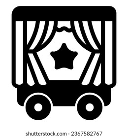 Mobile puppet wagon on wheels, star solid icon, theater concept, puppet theater wagon vector sign on white background, glyph style icon for mobile concept and web design. Vector graphics
