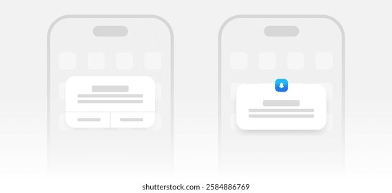 Mobile push notification template. minimal iphone message alert mock-up. App notification pop-up interface. Mobile screen layout. User communication window. Chat text box bubble. Vector illustration