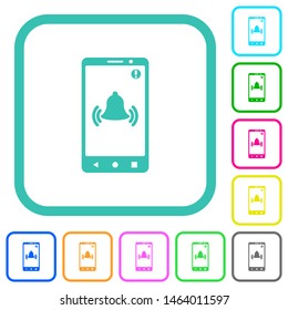 Mobile push notification vivid colored flat icons in curved borders on white background