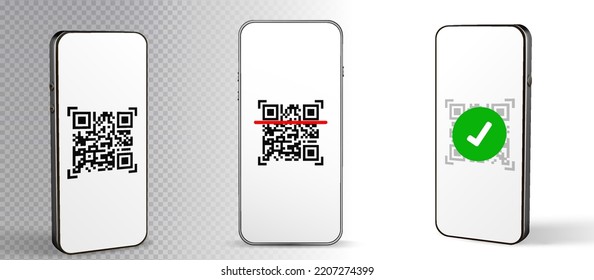 Mobile qr code. Digital smart phone with qr code scanner on smartphone screen for payment, online pay, scan barcode technology background. Mobile banking. Mobile phone application to scan code.