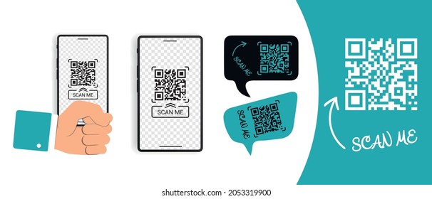 Mobile QR Code Scan Me Concept Symbols - Different Vector Illustrations Isolated On White Background