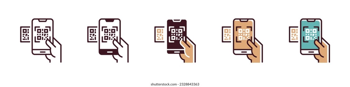 mobile QR code scan payment icon vector. frame scanner identification for shopping apps or web illustration design