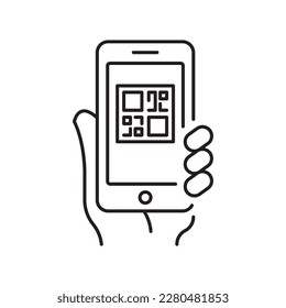 Mobile QR Code Vector Outline icon Design illustration. Mobile Technology Symbol on White background EPS 10 File