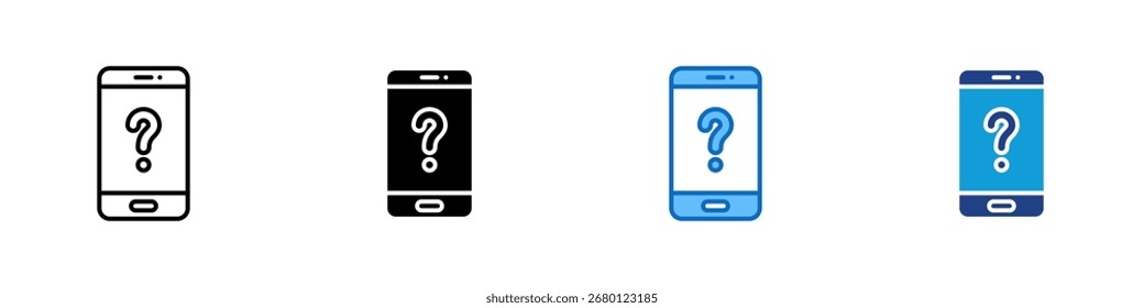 Mobile Question Multiple Style Icon Sheet Design Vector - Smartphone screen with question mark, representing mobile support or online inquiry