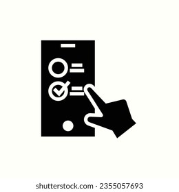 mobile quiz, smartphone, hand, black icon, isolated icon in light background, perfect for website, blog, logo, graphic design, social media, UI, mobile app