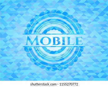 Mobile realistic sky blue emblem. Mosaic background