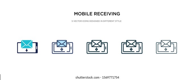 mobile receiving email icon in different style vector illustration. two colored and black mobile receiving email vector icons designed in filled, outline, line and stroke style can be used for web,