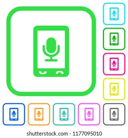 Mobile recording vivid colored flat icons in curved borders on white background