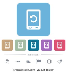Mobile redial white flat icons on color rounded square backgrounds. 6 bonus icons included