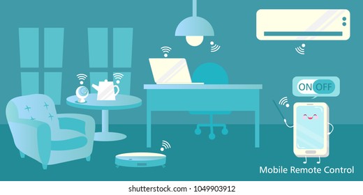 mobile remote control on the blue background