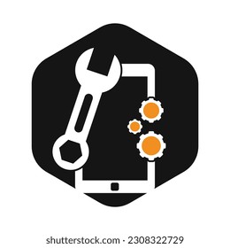 Plantilla de diseño del logotipo de reparación móvil. Ilustración del logotipo del servicio telefónico.