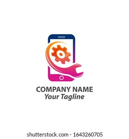 Mobile Repair Logo Design Template,wrench and gear icon smartphone repair symbol vector logo template design