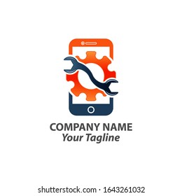 Mobile Repair Logo Design Template,wrench and gear icon smartphone repair symbol vector logo template design