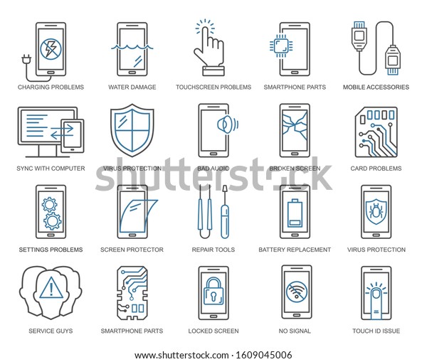 Mobile Repair Service Line Style Icons Stock Vector Royalty Free