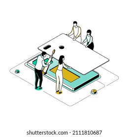 Mobile repair service - modern line isometry design style illustration