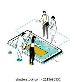Mobile repair service - modern line isometry design style illustration
