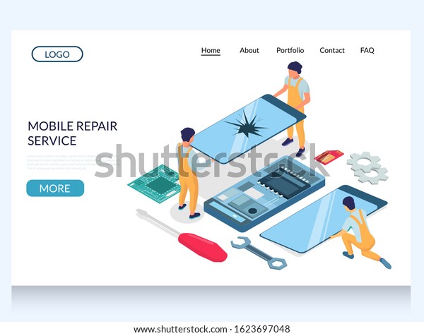 Mobile Repair Service Vector Website Template Stock Vector Royalty Free 1623697048