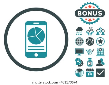 Mobile Report icon with bonus. Vector illustration style is flat iconic bicolor symbols, soft blue colors, white background.