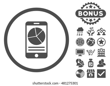 Mobile Report icon with bonus. Vector illustration style is flat iconic symbols, gray color, white background.