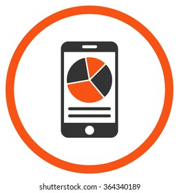 Mobile Report vector icon. Style is bicolor flat circled symbol, orange and gray colors, rounded angles, white background.
