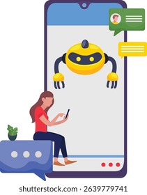 Mobile Robotic Chat Illustration AI Messaging and Communication Concept