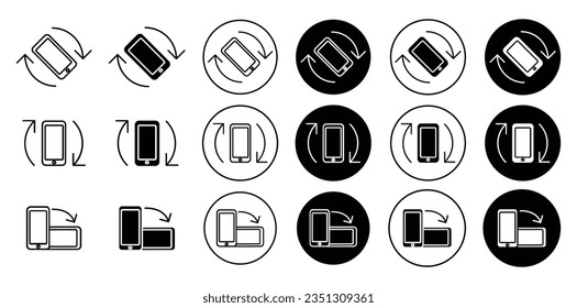 Mobile rotate icon set. phone device auto screen turn vector symbol in black filled and outlined style. 