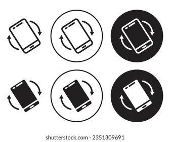 Mobile rotate vector icon set. mobile phone device auto screen turn symbol in black color. suitable for apps and website ui designs