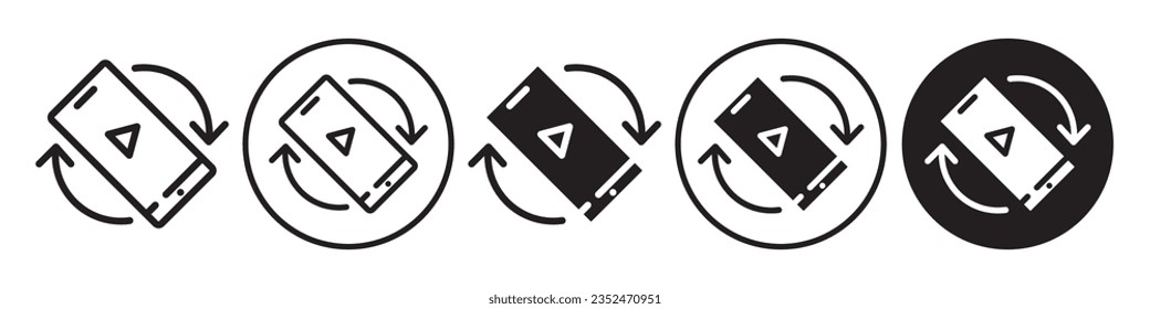 Mobile rotate Vector Icon. symbol of smartphone display screen tilting with hand palm. Flat outline Vector set of  phone  device with media player rotation in horizontal view. 