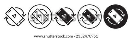 Mobile rotate Vector Icon. symbol of smartphone display screen tilting with hand palm. Flat outline Vector set of  phone  device with media player rotation in horizontal view. 