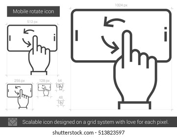 Icono de la línea vectorial de rotación móvil aislado en fondo blanco. Icono de línea móvil rotar para infografía, sitio web o aplicación. Icono escalable diseñado en un sistema de cuadrícula.