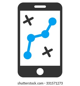 Mobile Route Map vector icon. Style is bicolor flat symbol, blue and gray colors, rounded angles, white background.