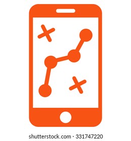 Mobile Route Map vector icon. Style is flat symbol, orange color, rounded angles, white background.